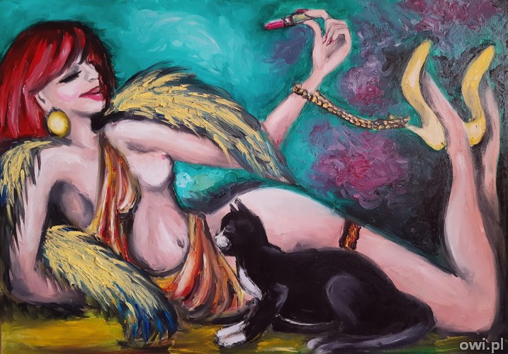 Kobieta z Kotem - sprzedam obraz olejny na płótnie