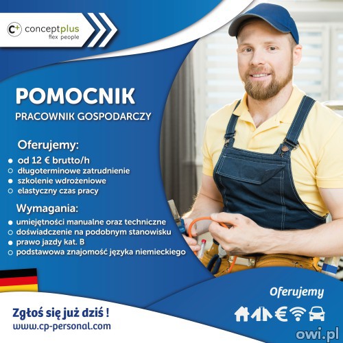 Pomocnik - Pracownik gospodarczy (k/m) - Niemcy - 12€