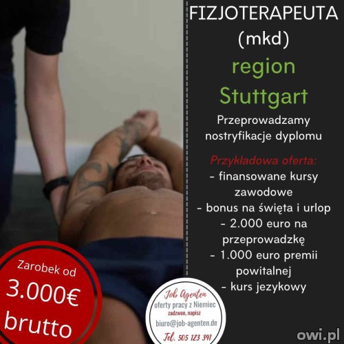 Fizjoterapeuto aplikuj na ofertę pracy region Stuttgart