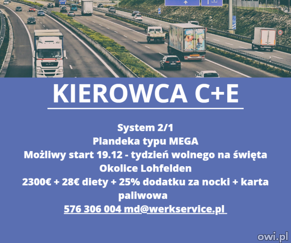 Kierowca C+E Kassel plandeka MEGA start 19.12 2200-2500€ netto